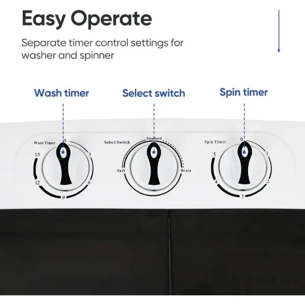 ZENY Portable Clothes Washing Machine Mini Twin Tub Washing Machine 13lbs Capacity with Spin Dryer,Compact Washer 6