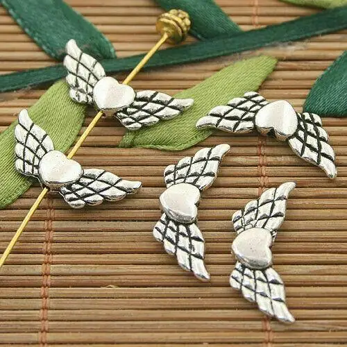 

30pcs 21x6mm Tibetan silver color 2sided heart angel wing spacer beads H3169