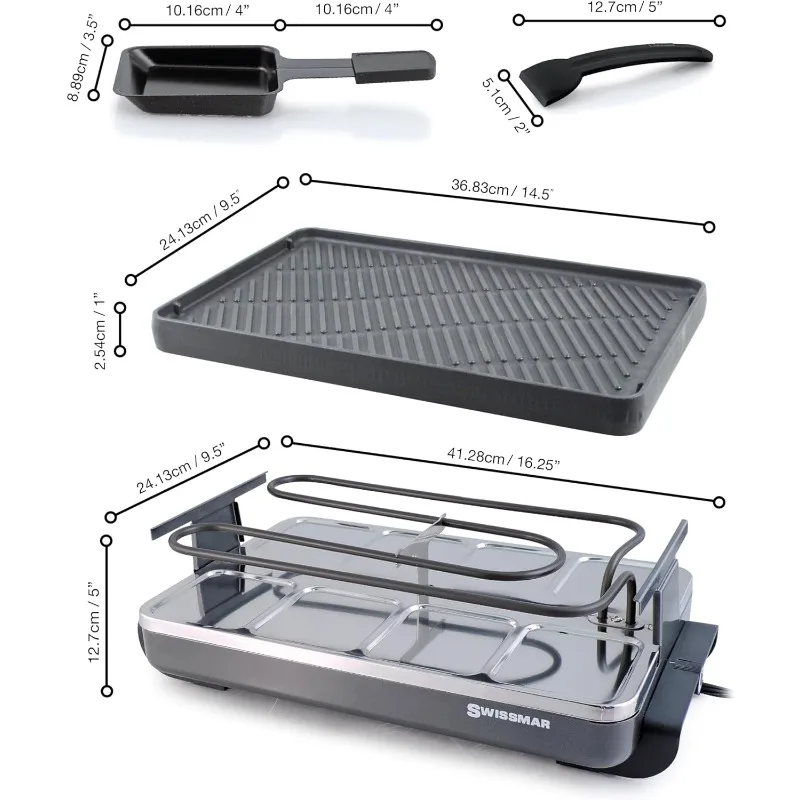 Swissmar KF-77040 Classic 8-Person Raclette with Reversible Cast Iron Grill Plate/Crepe Top, Black 6