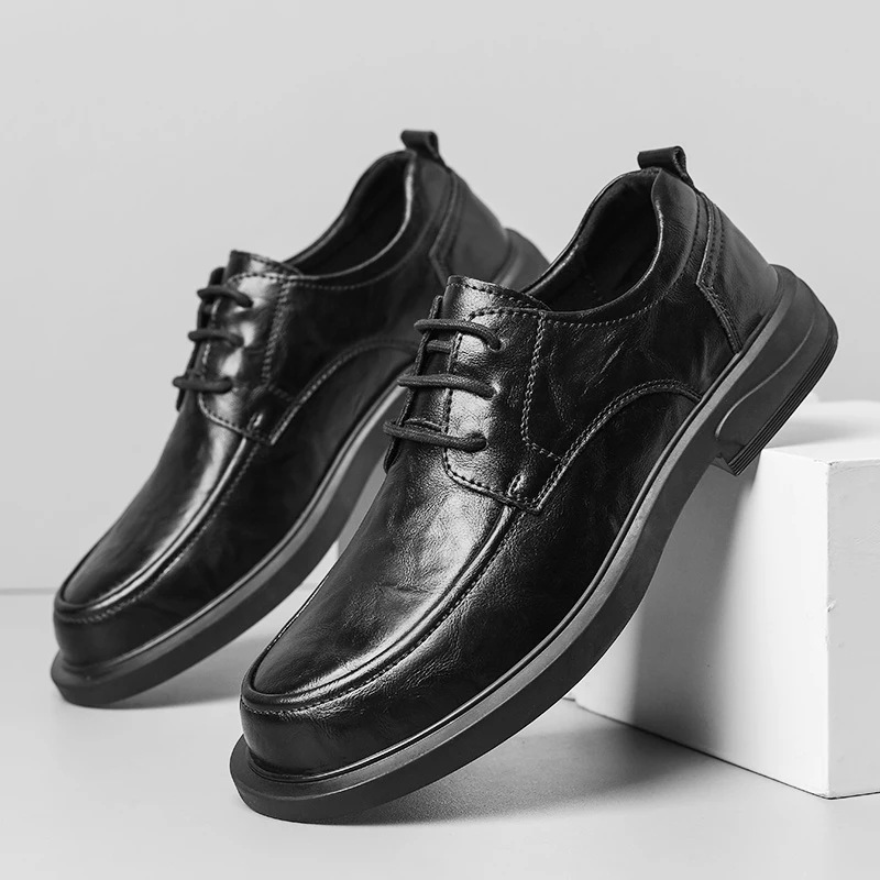 2023 Fashion New Men's Business Dress Shoes Lace Up Work Shoes Men's Genuine Leather Shoes Park Walking Shoes Free Delivery