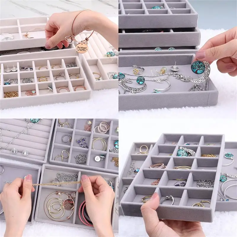 Jewelry Box Velvet Organizer DIY Earring Necklace Ring Jewelry Display Tray Portable Storage Display Case
