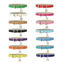 Nwe – collier en cuir PU pour chien, fournitures pour animaux de compagnie, cloche, chat, entraînement en plein air, marche, taille réglable, 16 couleurs 