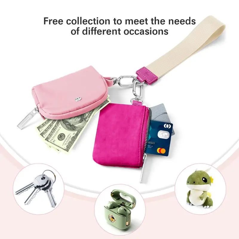 Mini Zip Around Wristlet Wallet for Women Dual Pouch Wristlet Portable Coin Purse Mini Women Coin Pocket