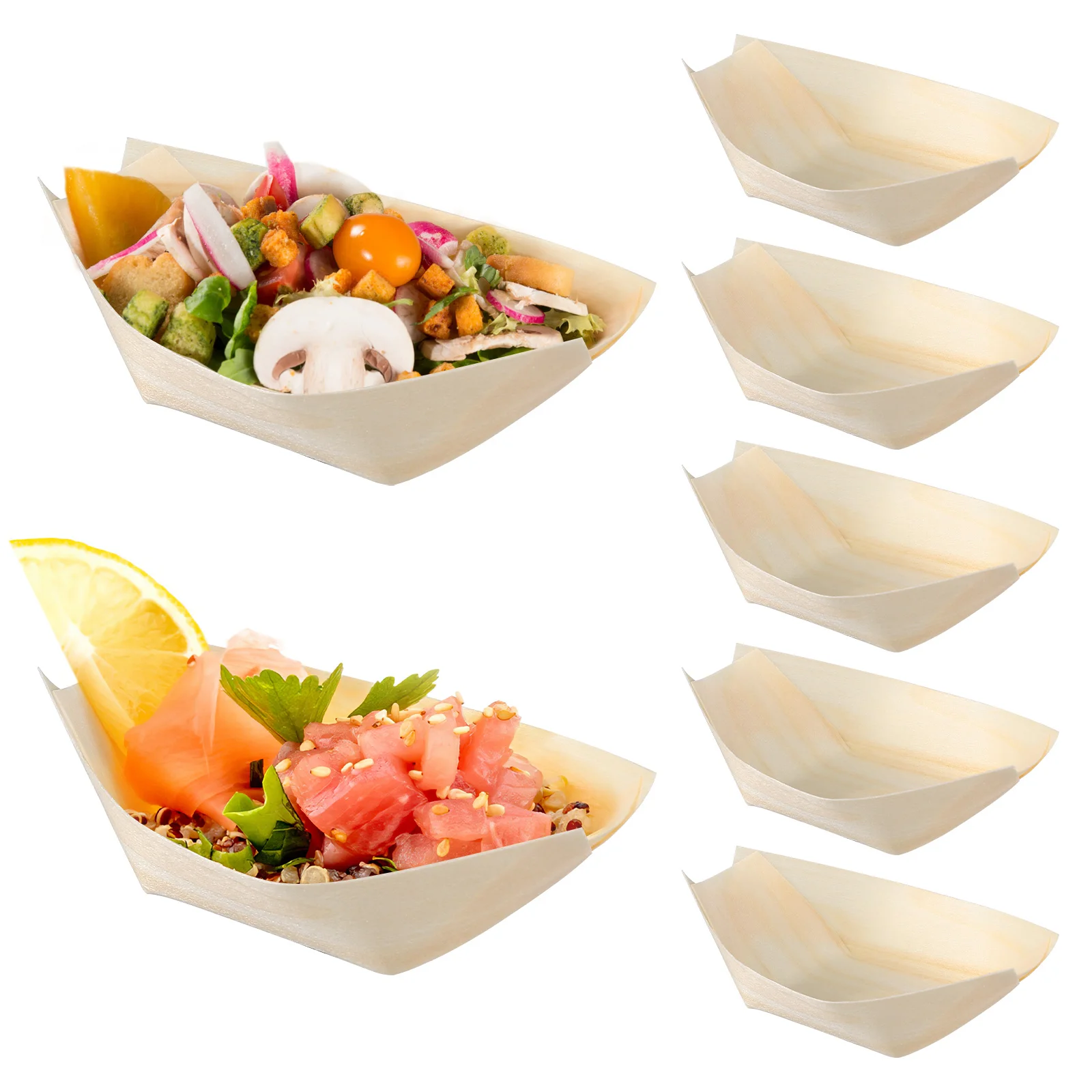 100 Platos Desechables De Madera En Forma De Barco - 17x8 Cm, Biodegradables Para Fiestas