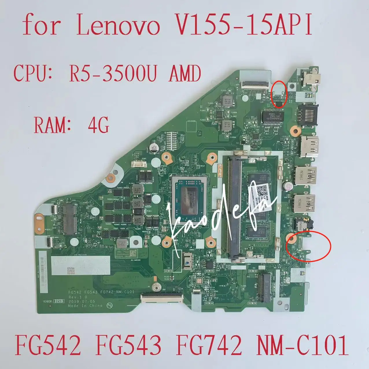 

FG542 FG543 FG742 NM-C101 Mainboard For Lenovo V155-15API Laptop Motherboard 81V5 CPU:R5-3500 RAM:4G FRU:5B20S42656 Test OK