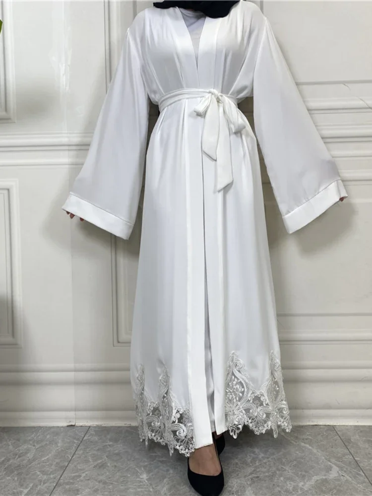 Open Abaya Kimono Embroidery Long Muslim Dress Black White Abayas for Women Dubai Turkish Kaftan Robe Islamic Prayer Clothing