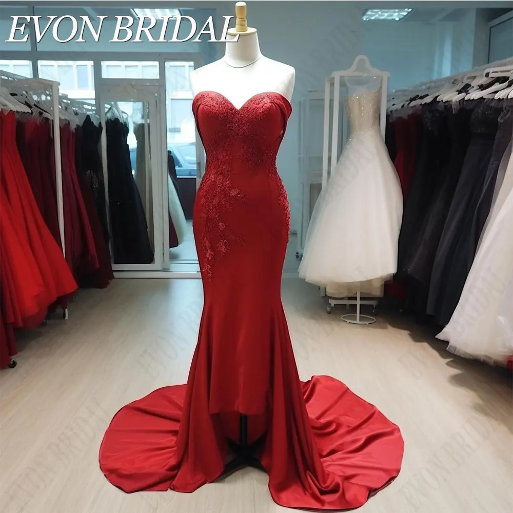 

EVON BRIDAL Strapless Appliques Mermaid Prom Dresses Backless Sleeveless Party Gowns Satin Back Lace Up vestidos de festa 2024