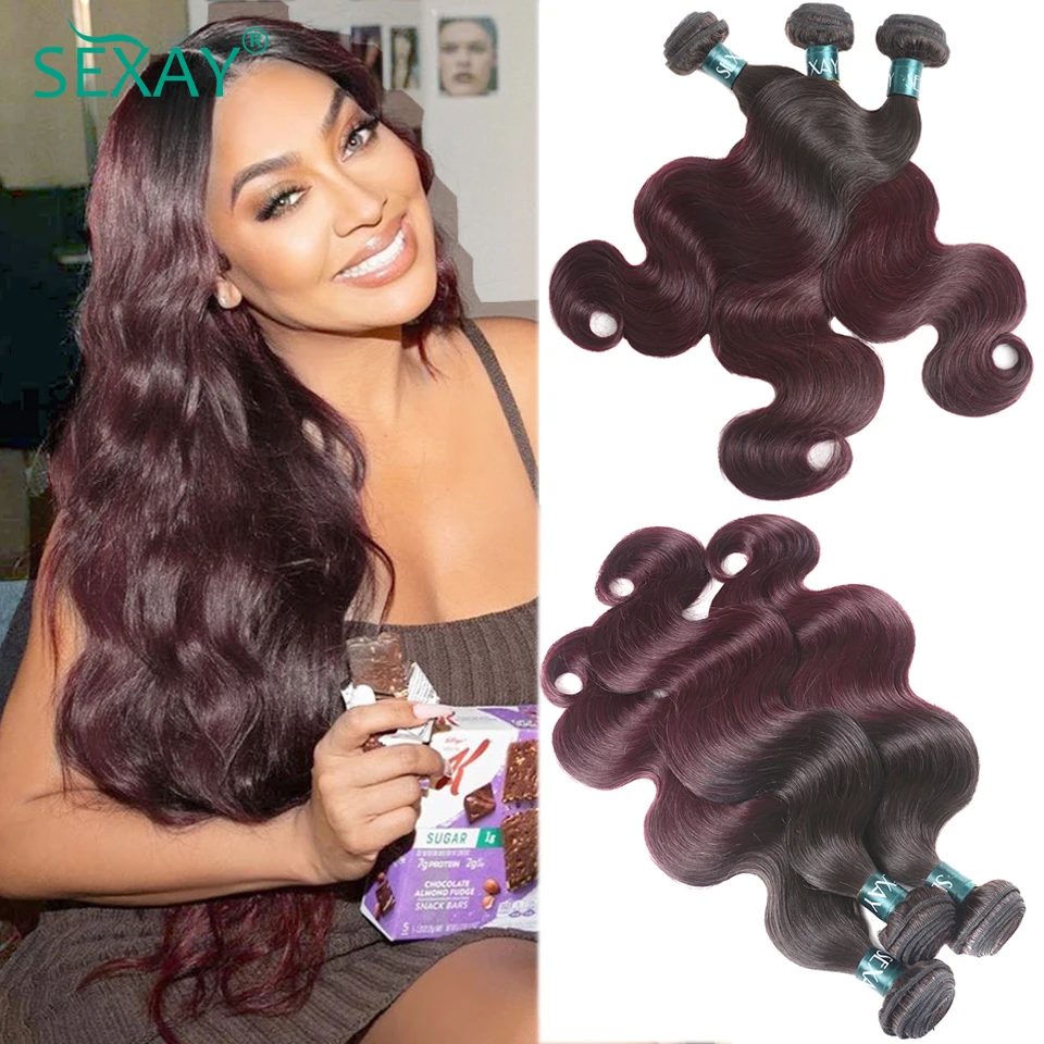 Dark Burgundy Body Wave Human Hair One Bundle Brazilian Human Hair 10-28 Inch Dark Roots 1B 99J Ombre Human Hair Bundles Sale