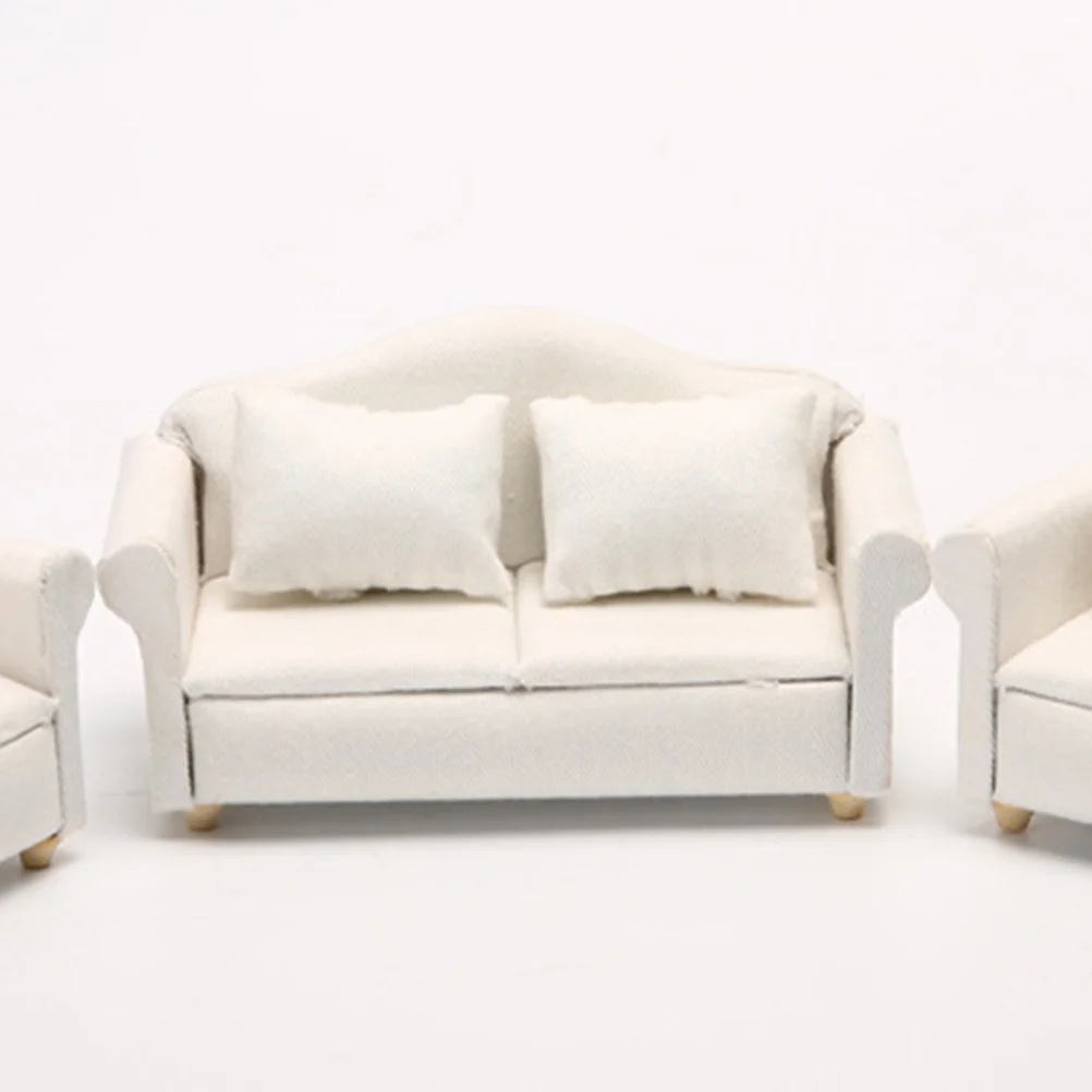 

Dollhouse Couch Miniature Tiny House Pillows Dollhouse Living Room Funiture 1:12 Scale Model Simulation Wooden Fabric Armchair