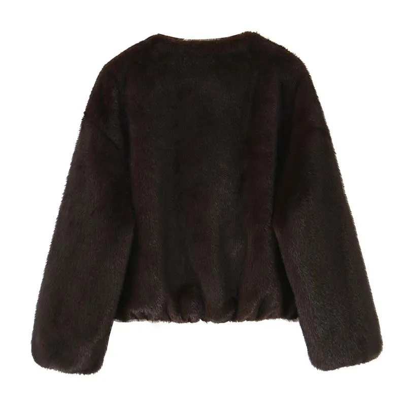 Women Autumn Winter Jacket Fashion Faux Fur Short Coat Long Sleeve Zipper New Bomber Jackets Warm Casual Streetwear Outerwear