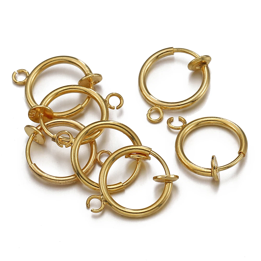 10pcs Retractable Clip on Ear Clip Hoop Non Piercing Silver Color Copper Round Earring Clips for Earrings Jewelry Making DIY 6