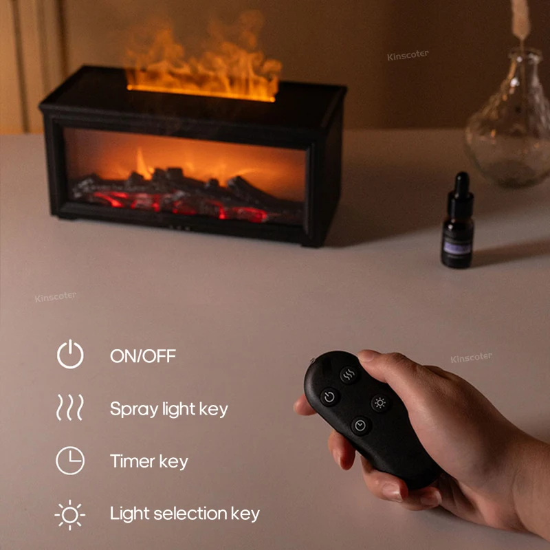 Simulated Fireplace Flames Aroma Diffuser Aromatherapy Ultrasonic Air Humidifier Sprayer Remote Controls/Essential Oil_voghion.com