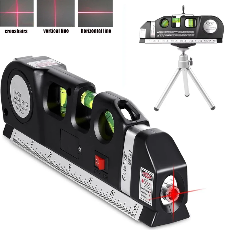 New Laser Level Line Tools and Tripod Multipurpose Adjustable Laser Level Kit Standard Cross Line Lase 8 Feet Measure Tape Ruler