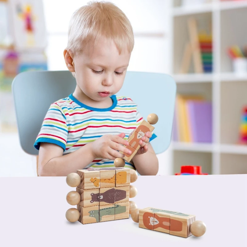 1PC Wooden Montessori Classic Educational Toy Babies Mobile Musical Rattle Toy Animals Teether Toys Children Birthday Gifts