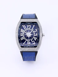 Elegant Women's Luxury Diamond Wristwatch - Fashionable Quartz Timepiece with Silicone Strap, Waterproof Luminous Tonneau Design (Blue Silvery)