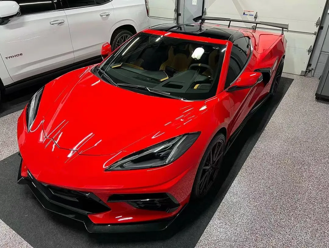 For Chevrolet Corvette C8 Carbon Fiber Body Kit Corvette C8 Upgraded 5VM Style Carbon Fiber Front Lip Diffuser Spoiler Hood