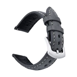 Premium Retro Handmade Leather Watch Strap - Khaki Brown Porous Wristband Belt - 22mm (Dark grey)