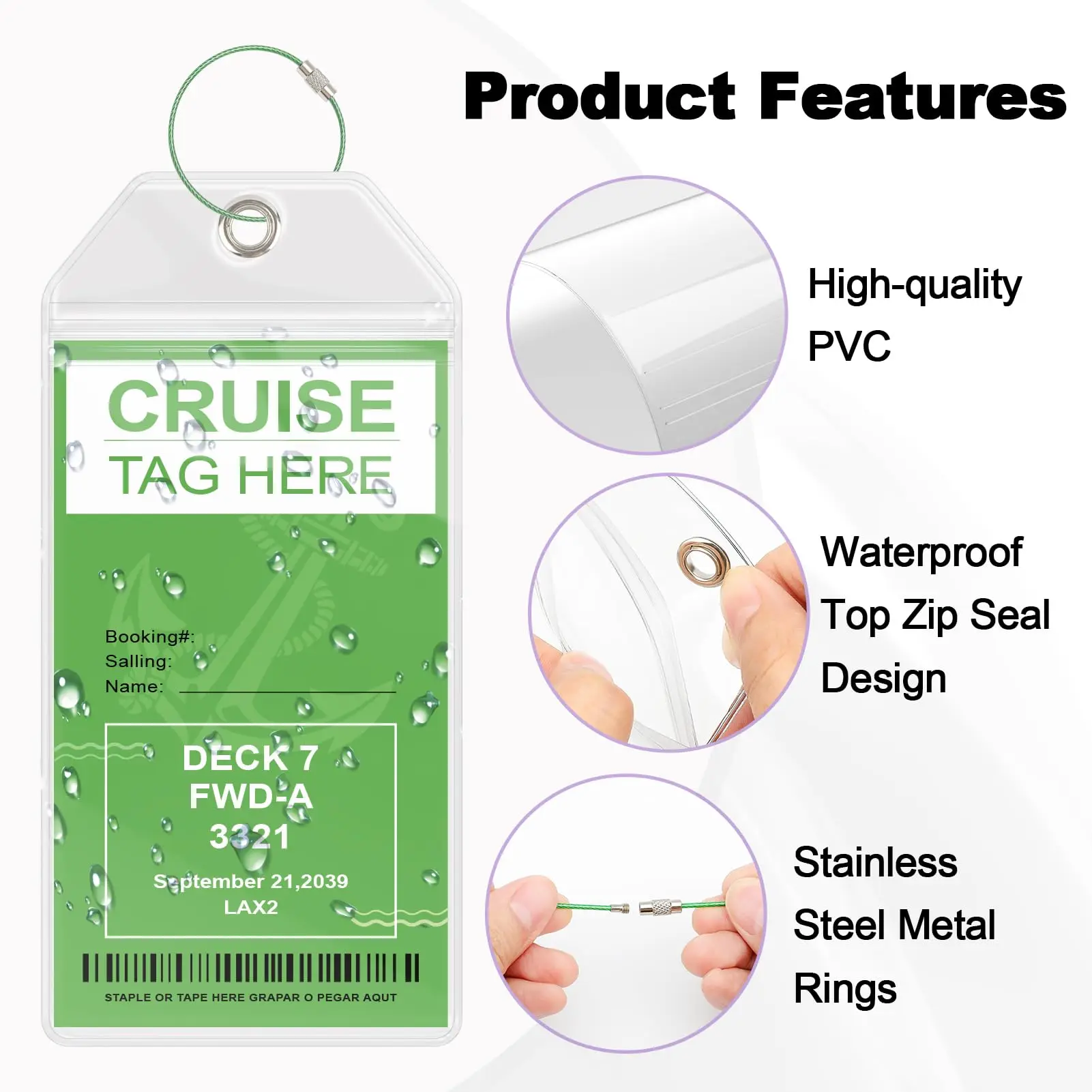 Cruise Luggage Tags Clear Luggage Tag Holder Zip Seal Steel Loop Waterproof Fits All Cruise Line 1/5/10pcs luggage tag holder