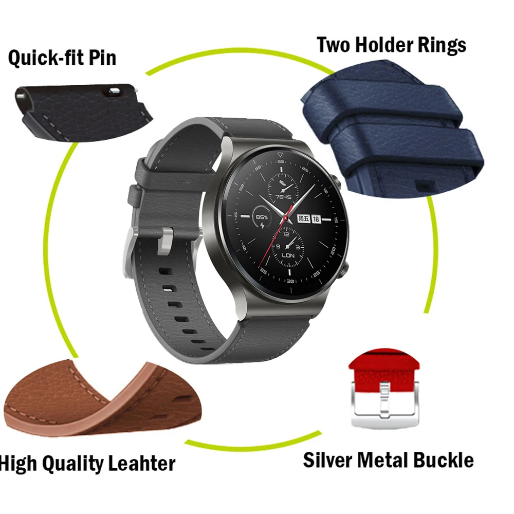 Official Leather Strap for Smartwatch, 22mm Watchband Bracelet