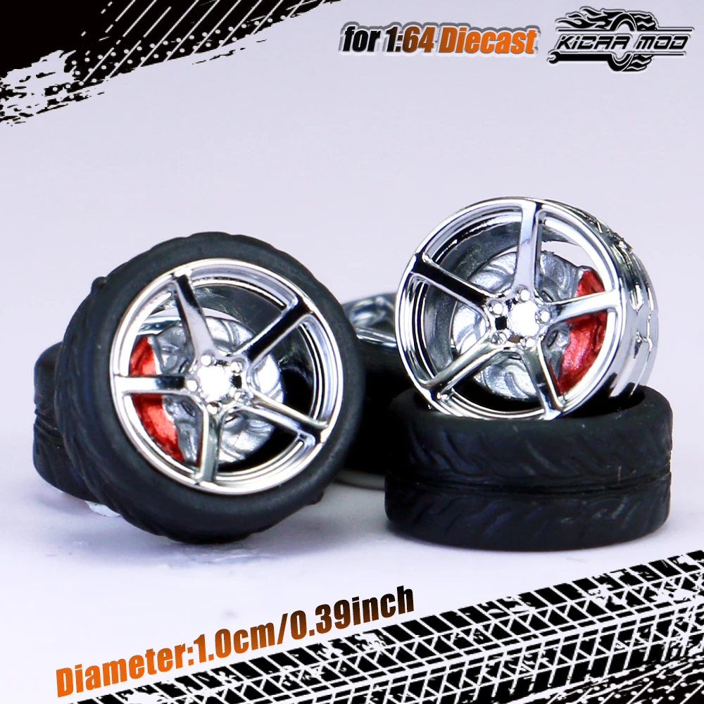 Kicarmod 1/64 Model Car ABS Wheels with Rubber Tire Brake Disc Refitting Parts Diameter 10mm For Model Car Tomica MINI GT