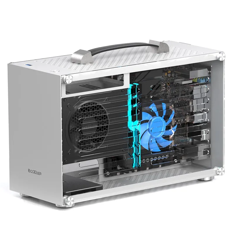 Pcooler I100 I100 Placa Acrílica Itx Mini Todo o Alumínio Pequeno Case 3.1kg Suporte Portátil Sfx de Alta Resistência Quadro Spcc - Imagem 5