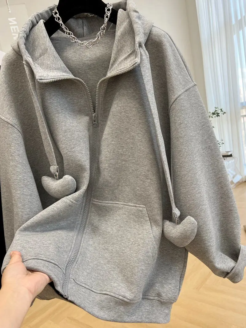 2-300 Pounds Plus Size Premium Hooded Sweatshirt for Women's Spring and Autumn Loose Cardigan Oversized Winter Fleece Jacket 2