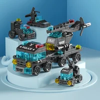 Ensemble de blocs de construction 6 en 1 pour enfants, voiture de pompiers de ville, camion de police, grue d'ingénierie, hélicoptère, briques précieuses, jouets pour enfants 4