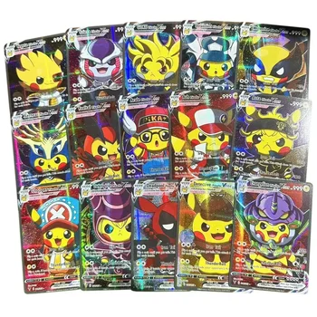 Latest 55PCS Pokemon Anime Holographic Cards Pikachu Characters Cosplay English Shiny Collection Trading Card Toys Kids Gift 1