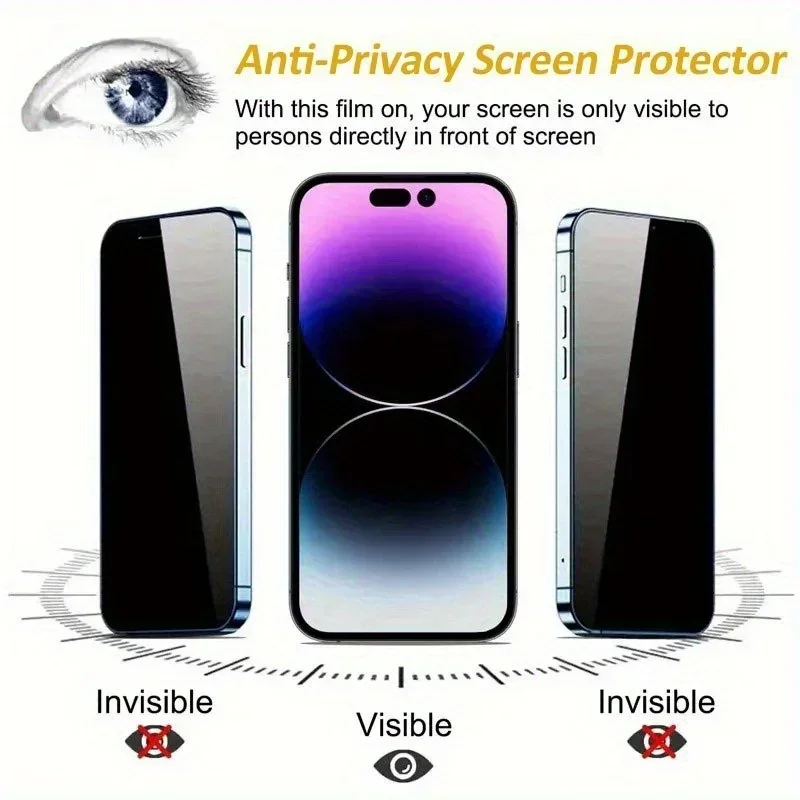4pcs Anti-Spy Tempered Glass Screen Protector Anti-fingerprint Film For iPhone16 Pro Max 15/14/13/12/11 X tempered glass screen protector