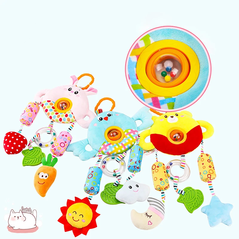 Sensory Stroller Hanging Rattles for Baby Soft Newborn Plush Animals Bed Bell Dolls Babies Development Handle Toys Toddlers Gift 3