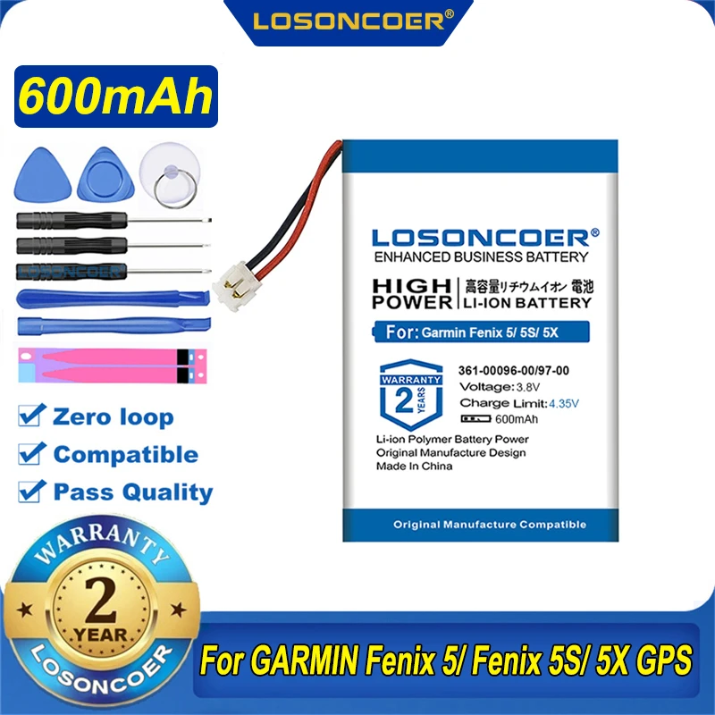 Bateria para Garmin Fenix 5 Fenix 5S Fenix 5S Plus Fenix 5X 5X Plus Relogio GPS Sport 361 00097 00 361 00096 00 361 00096 00 361 00098 00 600mAh AliExpress
