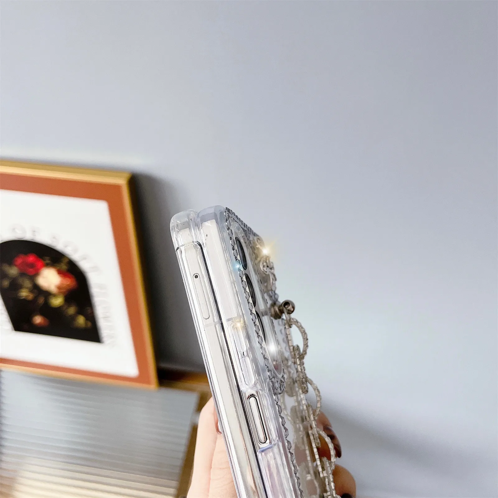 „Samsung Galaxy Z Fold 4 3 2“ dėklas moterims, prabangus rankų darbo blizgantis perlų dirželio grandinėlės deimantinis blizgučių dėklas „Z Fold 5 6“._voghion.com
