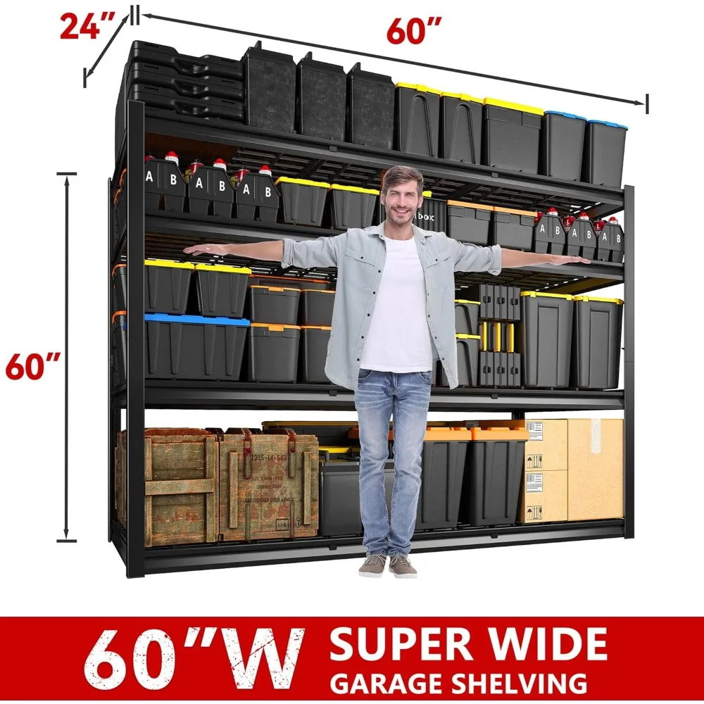 60" W Garage Shelving Heavy Duty Storage Shelves 2500 LBS Commercial Metal Shelving Units and Storage Rack Shelf for Garage 2