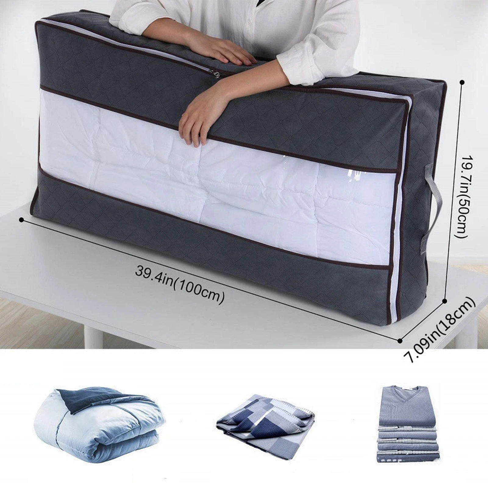 2 Pack Foldable Under Bed Bags Large Under Bed Storage Boxes Thick Breathable Underbed Clothes Storage Bags Zippered Organizer 4