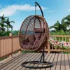 Hanging Egg Swing Chair with Stand, Aluminum Steel Frame, Removable Cushions for Indoor Outdoor Use. Patio Swing Egg Chair 1