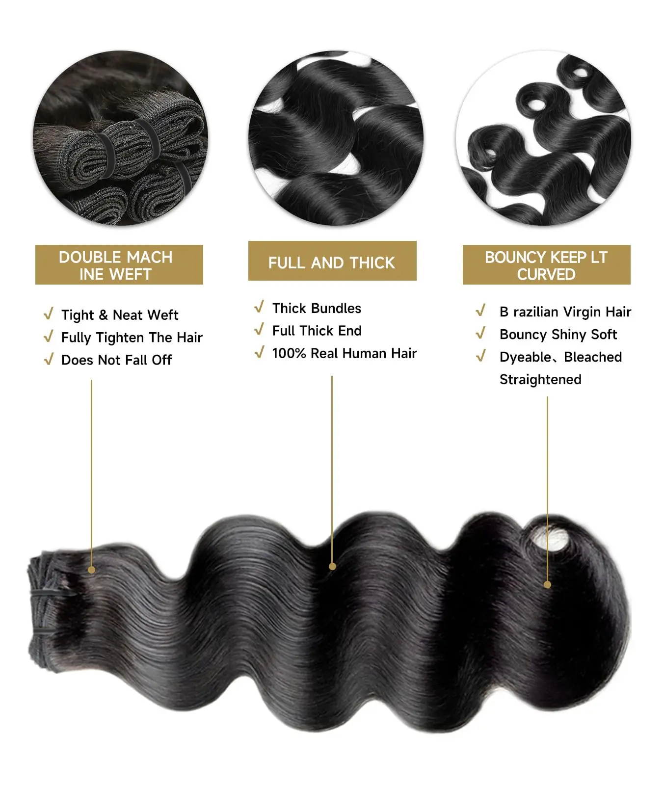 Human hair bundles Rovess Hair Body Wave Bundles 14A Grade Virgin Body Wave Bundles 100% Unprocessed Human Hair 300g Human Extensions