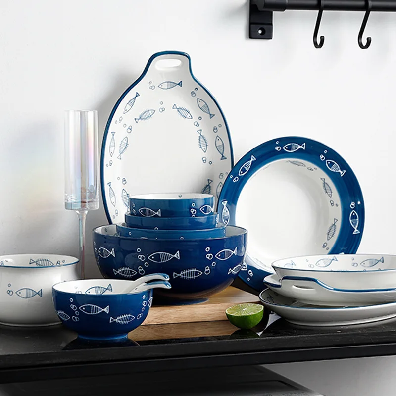 

Household breakfast ceramic tableware, rice bowl, soup bowl, plate, creative personality small fish set