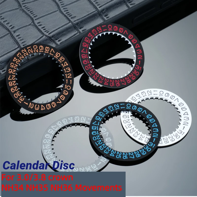 Luminous Watch Calendar Disc with Black, White, and Blue Date Wheel for Movement Modification and Repair, 3.0/3.8 Crown