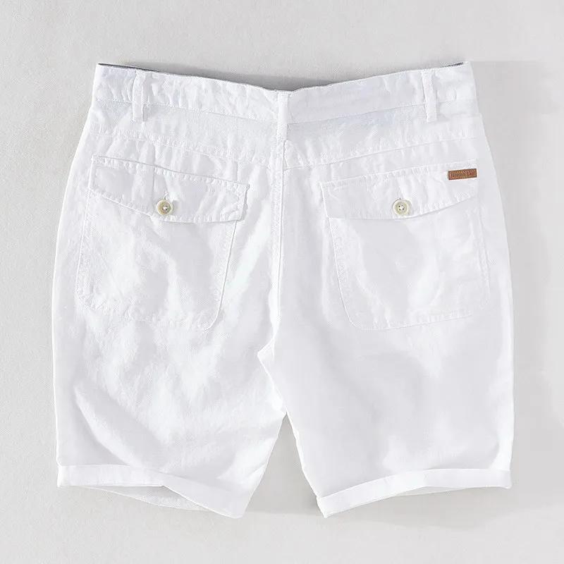 Cotton Linen Shorts for Men Summer New Solid White Straight Loose Holiday Shorts Man Casual  Button Fly Short Pants 037 3