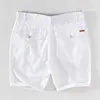 Cotton Linen Shorts for Men Summer New Solid White Straight Loose Holiday Shorts Man Casual  Button Fly Short Pants 037 3