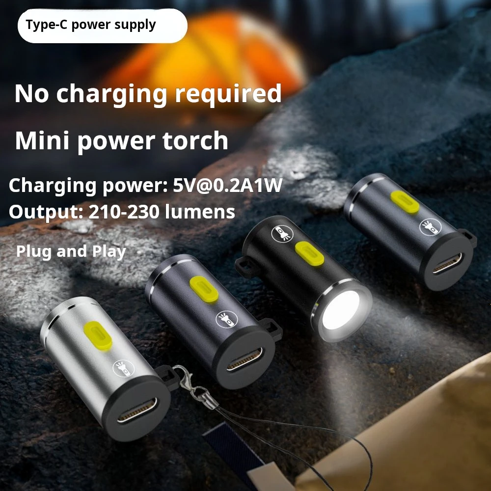 Keychain LED Flashlight Mini Type-C Powered 6g Ultra-Lightweight Aluminum Alloy 210-230LM for Camping Hiking EDC