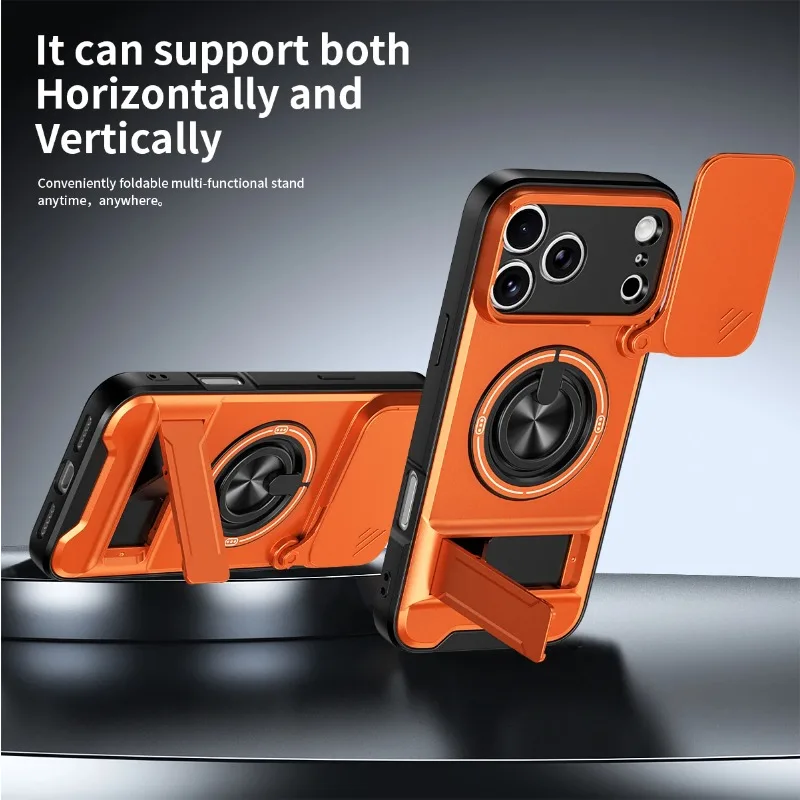 Premium Slide Camera Protection Phone Case with Upright Kickstand and Magnetic Shockproof Back