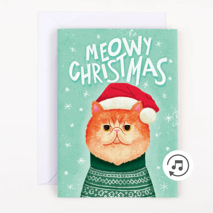 Meowy Christmas Risograph Holiday Card - Ladyfingers Letterpress