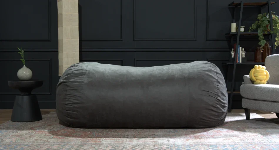 

Charcoal Jasper Traditional 8 Foot Cylindrical Suede Bean Bag with Plush, Cozy, and Comfortable Design for Ultimate Relaxation i
