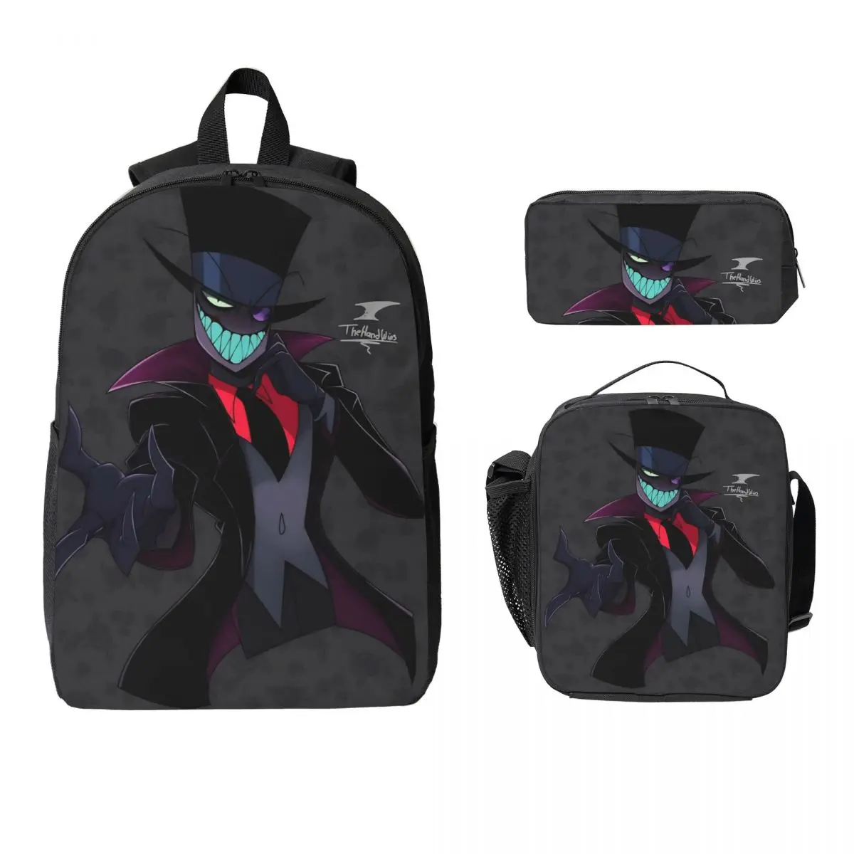 3Pcs Villainous Comdy 프린트 배낭 세트 소녀 소년용 펜 가방 책가방..