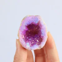 Aura Purple Geode Quartz Crystal Cluster  Natural Electroplated  Angel Aura CrystalHola Brand Jade and Natural Stone Decoration 1