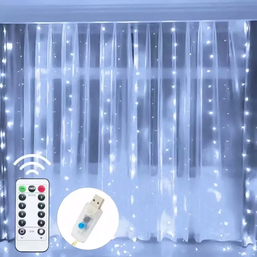 thumbnail image 1 of 3M LED Curtain String Light Christmas Fairy Lights Garland Icicle Lights for Wedding Party Home Garden Decoration, 1 of 5