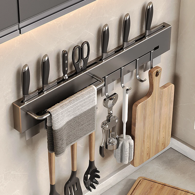 Stainless Steel Cleanup Hanging Spoon Holder Wall Kitchen Storage Supplies Knife Stand Hook Organizer Kitchen Novel Accessories 4