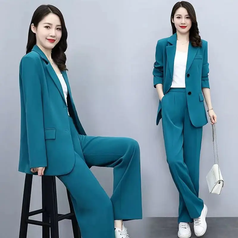 2023 New Spring and Autumn Korean Fashion Casual Suit Business Wear Wide Leg Pants Elegant Women's Two-piece Set