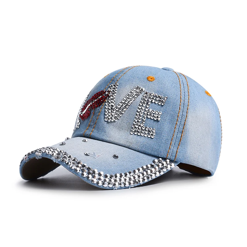 Lipfer Bling Berretto Baseball Cappelli Casuali Regolabili per Donne, Adoro I Cappelli Sole di Design Cristallino di di